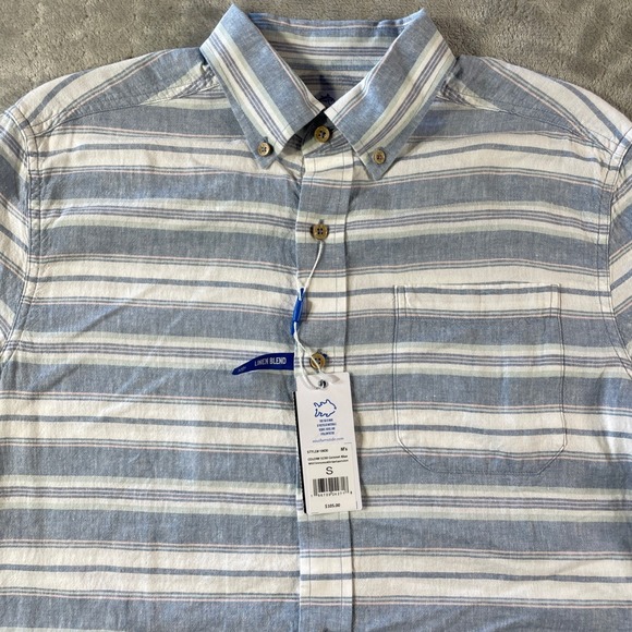 Southern Tide Linen Shirt Mens Small Blue Striped Travel Beach Summer Vacation - Picture 4 of 10